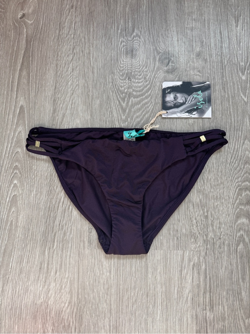 Isola / Seafolly Plum Rouleau Side Bikini Bottom Gold Hardware Sz US 6 NWT